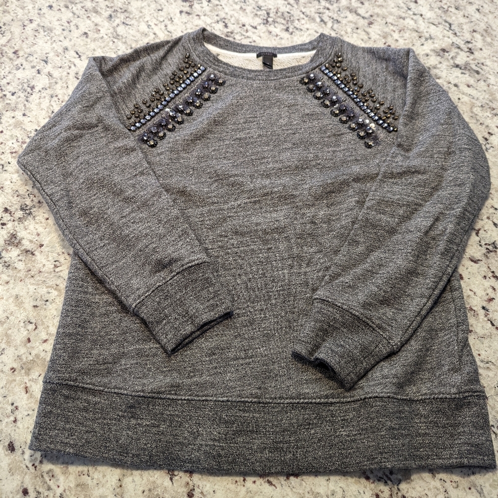 J. Crew Gray Beaded Sweatshirt Sz XS